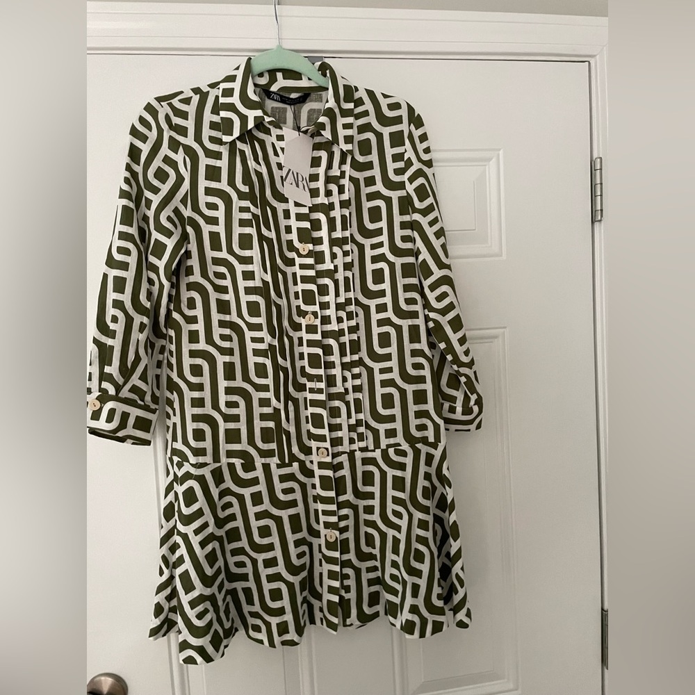 ZARA XS Print Dress with Drop Waist NWT